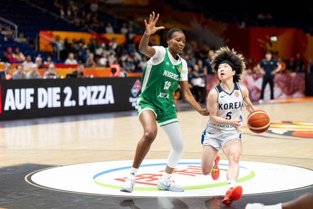 Heji An (Korea, 05) im Dribbling gegen Maryam Dauda (Nigeria, 15), GER, Korea vs. Nigeria, Basketball, FIBA Women s World Cup 2026, Gruppenphase, Spieltag 1, 04.09.2026 GER, Korea vs. Nigeria, Basketball, FIBA Women s World Cup 2026, Spieltag 1, 04.09.2026 Berlin Copyright: xEibner-Pressefoto MaxxVincenx EP_MVN