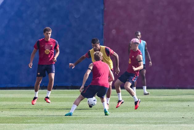 September 5, 2026, Sant Joan Despi, Barcelona, Spain: Rodri and Gavi during the training day of FC Barcelona, Barca ahead the Spanish League, Laliga EA Sports, football match against Valencia CF at Ciudad Esportiva Joan Gamper on September 05, 2026 in Sant Joan Despi, Barcelona, Spain. Sant Joan Despi Spain - ZUMAa181 20260905_zaa_a181_013 Copyright: xJavierxBorregox