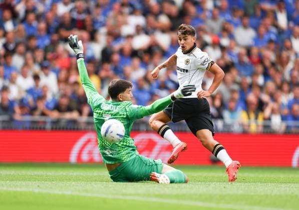 Rodrigo Gomes of Wolverhampton Wanderers shoots at goal. Birmingham City v Wolverhampton Wanderers, EFL Sky Bet Championship, Football, St. Andrew s at Knighthead Park, Birmingham, UK - 06 Sep 2026Birmingham St. Andrew s at Knighthead Park United Kingdom EDITORIAL USE ONLY No use with unauthorised audio, video, data, fixture lists, club league logos or live services. Online in-match use limited to 120 images, no video emulation. No use in betting, games or single club league player publications. Copyright: xRyanxBrowne Shutterstockx 17135036bq