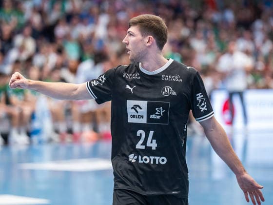 Lukas Zerbe (THW Kiel, 24) ballt die Jubelfaust, Frisch Auf Goeppingen vs. THW Kiel, Handball, 1. Bundesliga, Herren, Spielzeit 2026 2027, 06.09.2026, Frisch Auf Goeppingen vs. THW Kiel, Handball, 1. Bundesliga, Herren, Spielzeit 2026 2027, 06.09.2026 Goeppingen Copyright: xEibner-Pressefoto MichaelxSchmidx EP_MST