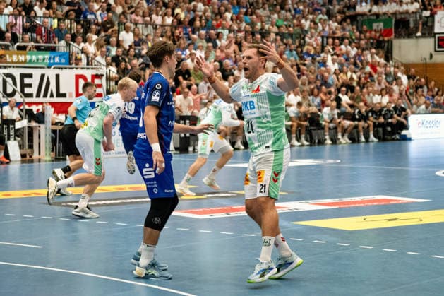 Albin Lagergren, (SC Magdeburg, 21), ) nach dem Wurf, fassungslos, gehalten von Vladimir Cupara, (HBW Balingen Weilstetten, 16, Torwart), HBW Balingen Weilstetten vs. SC Magdeburg, GER, Opel 1. Handball Bundesliga, Meisterschaft, Spieltag 3, Saison 2026 2027, 06.09.2026, Eibner-Pressefoto Andreas Ulmer HBW Balingen Weilstetten vs. SC Magdeburg, GER, Opel 1. Handball Bundesliga, Meisterschaft, Spieltag 3, Saison 2026 2027, 06.09.2026, Balingen Copyright: xEibner-Pressefoto AndreasxUlmerx EP_AUR