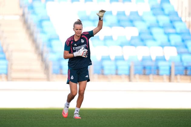 September 6, 2026, Valdebebas, Madrid, Spain: Merle Frohms of Real Madrid CF warms up during the Spanish Women League, Liga F, football match played between Real Madrid and SD Eibar at Alfredo Di Stefano stadium on September 06, 2026, in Valdebebas, Madrid, Spain. Real Madrid V SD Eibar - Liga F - ZUMAa181 20260906_zaa_a181_171 Copyright: xDennisxAgyemanx