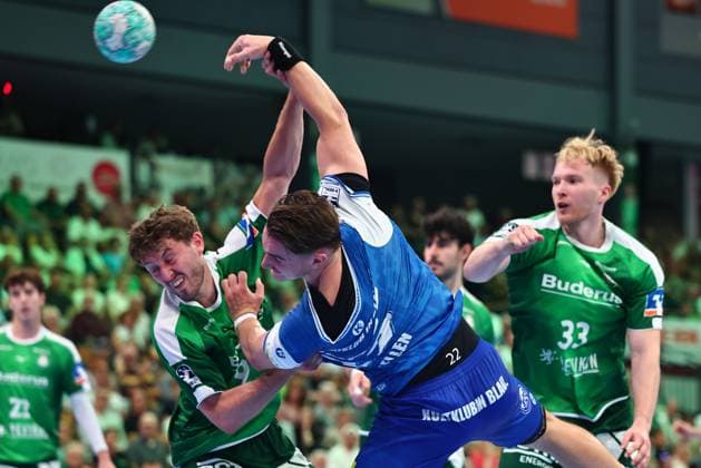 Felix Aellen (ThSV Eisenach) im Zweikampf mit Niklas Theiss (HSG Wetzlar) GER, HSG Wetzlar vs ThSV Eisenach, Handball, Opel Handball-Bundesliga, 3. Spieltag, Spielzeit 2026 2027, 07.09.2026 GER, HSG Wetzlar vs ThSV Eisenach, Handball, Opel Handball-Bundesliga, 3. Spieltag, Spielzeit 2026 2027, 07.09.2026 Wetzlar Copyright: xEibner-Pressefoto RenexWeissx EP_RWS