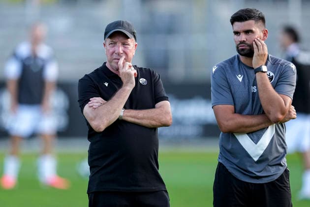 v.li.: Markus Kauczinski (Trainer, Cheftrainer, SVS), Dennis Da Silva (Co-Trainer, SVS), Aktion, Action, Spielszene, 08.09.2026, Sandhausen (Deutschland), Fussball, Regionalliga Südwest, SV Sandhausen - SGV Heilbronn-Freiberg