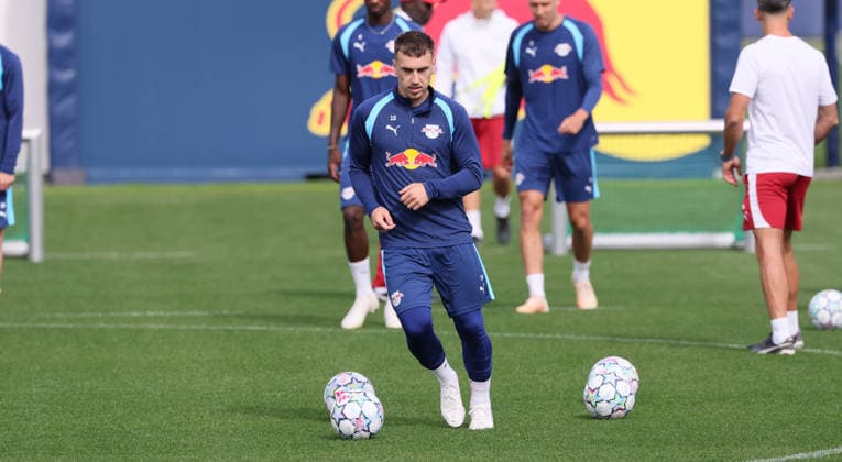 RB Leipzig - Training Champions League MD-1 Leipzig, 09.09.2026, Red Bull Akademie, Fussball, Champions League, Matchday-1, RB Leipzig , Abschlußtraining vor dem Auswärtsspiel in Como , Im Bild von links; Brajan Gruda. , Nur zur redaktionellen Nutzung. Only editorial use. ,