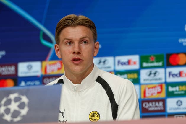 Jens Petter Hauge (FK Bodo Glimt, 10) bei der Pressekonferenz, GER, Abschlusstraining und Pressekonferenz, FK Bodo Glimt, Fussball, UEFA Champions League, 1. Spieltag, LigaPhase, Saison 2026 2027, 09.09.2026, GER, Abschlusstraining und Pressekonferenz, FK Bodo Glimt, Fussball, UEFA Champions League, 1. Spieltag, LigaPhase, Saison 2026 2027, 09.09.2026 Muenchen Copyright: xEibner-Pressefoto JennixMaulx EP_JML
