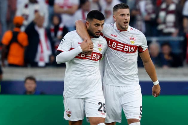 v.l.n.r.: Deniz Undav (VfB Stuttgart) und Ermedin Demirovic (VfB Stuttgart) Jubel nach dem Tor zum 3:1, jubelnd, bejubelt, jubelt, jubeln, Cheers after the goal, cheering, celebrated, cheers, cheering, emotions im UEFA-Champions-League-Spiel zwischen dem VfB Stuttgart und Viking FK in der MHP Arena, Stuttgart, Deutschland, am 9. September 2026.d in action during the UEFA Champions League match between VfB Stuttgart and Viking FK at the MHP Arena, Stuttgart, Germany, on September 9, 2026. Copyright: HMBxMedia xHeikoxBecker