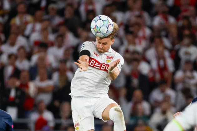Maximilian Mittelstädt, Mittelstadt (VfB Stuttgart, 07) beim Kopfball , Deutschland, Fussball, UEFA Champions League, 1. Spieltag, 2026 2027, VfB Stuttgart vs. Viking Stavanger, 09.09.2026, Stuttgart Arena Stuttgart Deutschland Copyright: xGrantxHubbsx