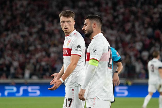 Jamie Leweling (VfB Stuttgart, 18), Ermedin Demirovic (VfB Stuttgart, 09), Geste, GER, VfB Stuttgart vs. Viking FK Stavanger, Fussball, UEFA Champions League, Spieltag 1, Spielzeit 2026 2027, 09.09.2026, GER, VfB Stuttgart vs. Viking FK Stavanger, Fussball, UEFA Champions League, Spieltag 1, Spielzeit 2026 2027, 09.09.2026, Stuttgart Copyright: xEibner-Pressefoto EdwardxCheungx EP_ECG