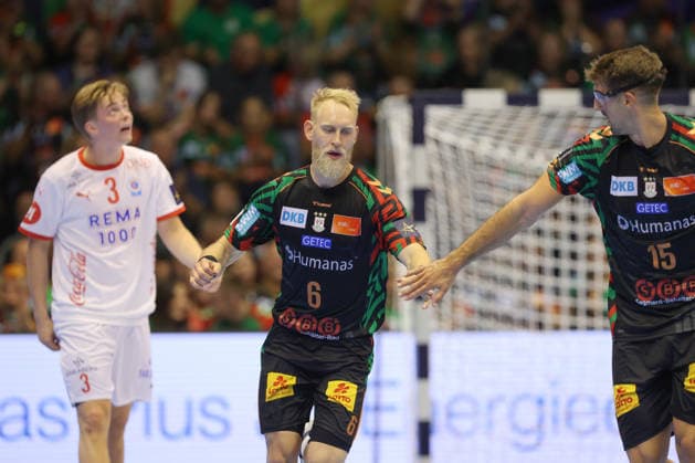 09.09.2026, xtgx, Handball Champions LegaueL, SC Magdeburg - Kolstad Handbold emspor, v.l. Matthias Musche (Magdeburg, 6), Antonio Serradilla Cuenca (Magdeburg, 15) Jubel, Torjubel, jubelt ueber das Tor, celebrate the goal, celebration Magdeburg