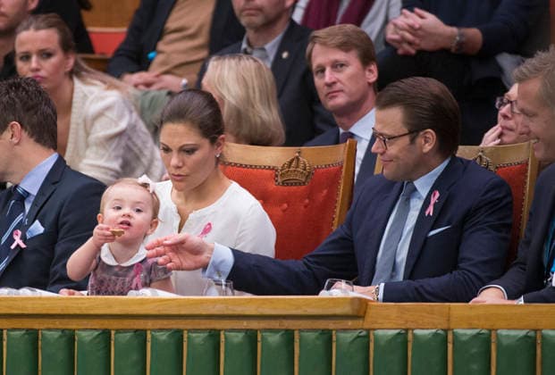 Prinsessan Estelle, kronprinsessan Victoria, prins Daniel och Thomas Johansson pa VIP-läktaren i finalen under tennisturneringen Stockholm Open den 20 oktober 2013 i Stockholm. Stockholm Sverige Copyright: xJoelxMarklundx