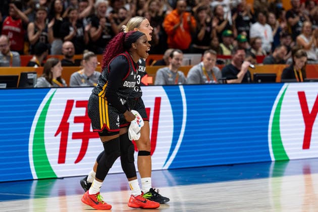 Alexis Peterson (Deutschland, 01) und Alexandra Wilke (Deutschland, 03) jubelt Jubel, GER, Belgien vs. Deutschland, Basketball, FIBA Women s World Cup 2026, Viertelfinale, 10.09.2026 GER, Belgien vs. Deutschland, Basketball, FIBA Women s World Cup 2026, Viertelfinale, 10.09.2026 Berlin Copyright: xEibner-Pressefoto MaxxVincenx EP_MVN