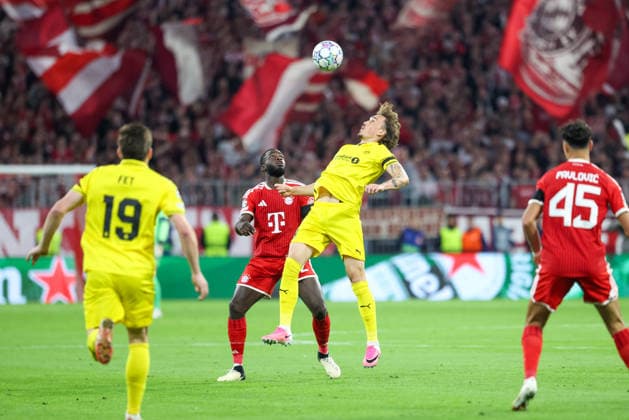 Zweikampf, Kopfball, Dayot Upamecano (FC Bayern Muenchen, 02) mit Andreas Helmersen (FK Bodo Glimt, 09), GER, FC Bayern Muenchen vs. FK Bodo Glimt, Fussball, UEFA Champions League, Liga-Phase, 1. Spieltag, Saison 2026 2027, 10.09.2026, GER, FC Bayern Muenchen vs. FK Bodo Glimt, Fussball, UEFA Champions League, Liga-Phase, 1. Spieltag, Saison 2026 2027, 10.09.2026 Muenchen Copyright: xEibner-Pressefoto JennixMaulx EP_JML