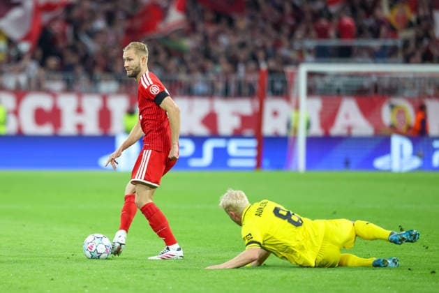 Zweikampf, Konrad Laimer (FC Bayern Muenchen, 27) mit Sondre Auklend (FK Bodo Glimt, 08), GER, FC Bayern Muenchen vs. FK Bodo Glimt, Fussball, UEFA Champions League, Liga-Phase, 1. Spieltag, Saison 2026 2027, 10.09.2026, GER, FC Bayern Muenchen vs. FK Bodo Glimt, Fussball, UEFA Champions League, Liga-Phase, 1. Spieltag, Saison 2026 2027, 10.09.2026 Muenchen Copyright: xEibner-Pressefoto JennixMaulx EP_JML