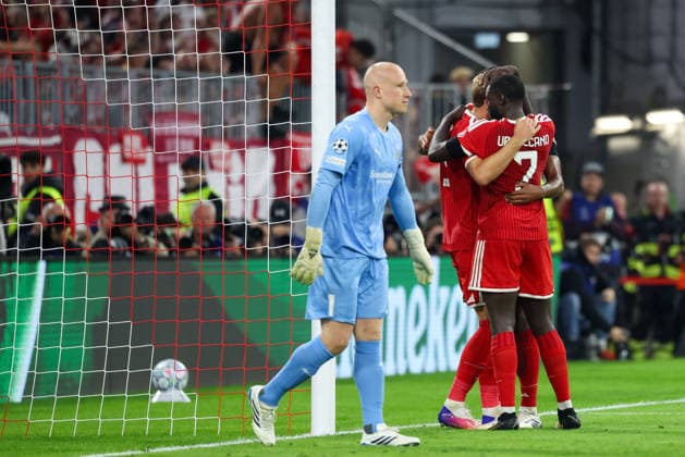 Jubel zum Tor zum 2:0 durch Harry Kane (FC Bayern Muenchen, 09), mit Jonathan Tah (FC Bayern Muenchen, 04) und Dayot Upamecano (FC Bayern Muenchen, 02), GER, FC Bayern Muenchen vs. FK Bodo Glimt, Fussball, UEFA Champions League, Liga-Phase, 1. Spieltag, Saison 2026 2027, 10.09.2026, GER, FC Bayern Muenchen vs. FK Bodo Glimt, Fussball, UEFA Champions League, Liga-Phase, 1. Spieltag, Saison 2026 2027, 10.09.2026 Muenchen Copyright: xEibner-Pressefoto JennixMaulx EP_JML