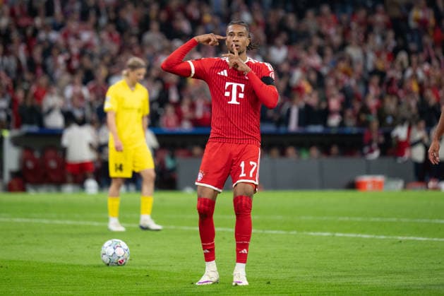 GER, Bavaria, Munich, Fussball, FC Bayern Muenchen - FK Bodo Glimt, at the Allianz Arena, Munich, Champions League, League phase, Matchday 1, September 10, 2026, from left: Michael Akpovie Olise (FC Bayern Muenchen, 17), Torjubel, Freude, Emotionen, Jubel, Feiern, Goal Scored, Celebrate, goal celebration, joy, emotions, celebration, cheering, goal scored, celebrate UEFA regulations prohibit any use of photographs as image sequences and or quasi-video, Copyright: HMB-Media MichaelxNibel