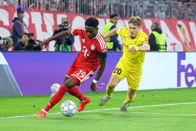 Alphonso Davies (FC Bayern Muenchen, 19) mit Fredrik Sjoevold (FK Bodo Glimt, 20), GER, FC Bayern Muenchen vs. FK Bodo Glimt, Fussball, UEFA Champions League, Liga-Phase, 1. Spieltag, Saison 2026 2027, 10.09.2026, GER, FC Bayern Muenchen vs. FK Bodo Glimt, Fussball, UEFA Champions League, Liga-Phase, 1. Spieltag, Saison 2026 2027, 10.09.2026 Muenchen Copyright: xEibner-Pressefoto JennixMaulx EP_JML