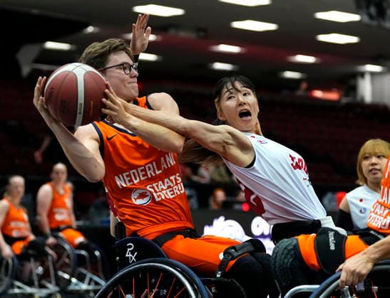 September 10, 2026, Ottawa, On, CAN: Japan s Chinami Shimizu (12) reaches to try and prevent Netherlands Bo Kramer (9) from taking a shot, during first half of IWBF Wheelchair Basketball World Championships women s group stage action, in Ottawa, on Thursday, Sept. 10, 2026. Canada News - September 10, 2026 - ZUMAc35_ 20260910_zaf_c35_139 Copyright: xJustinxTangx