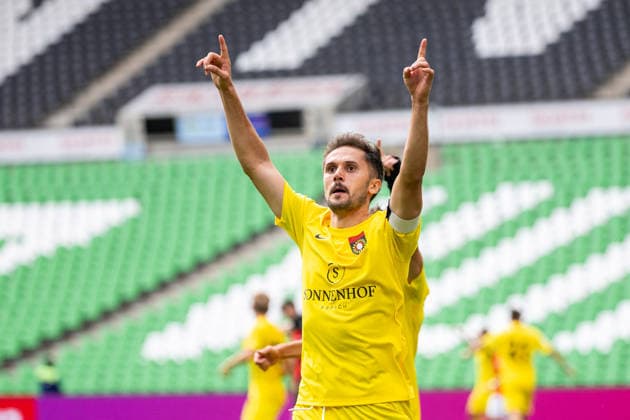 Volkan Celiktas (SG Sonnenhof Grossaspach, 05) (Torschuetze) jubelt ueber das Tor zum 1:2 GER, TSV Havelse vs. SG Sonnenhof Grossaspach, Fussball, 3. Liga, 5. Spieltag, Spielzeit 2026 2027, 12.09.2026 DFL Regulations prohibit any use of photographers as image sequences and or quasi-video. GER, TSV Havelse vs. SG Sonnenhof Grossaspach, Fussball, 3. Liga, 5. Spieltag, Spielzeit 2026 2027, 12.09.2026 Hannover Copyright: xEibner-Pressefoto JanxRollingerx EP_JSK