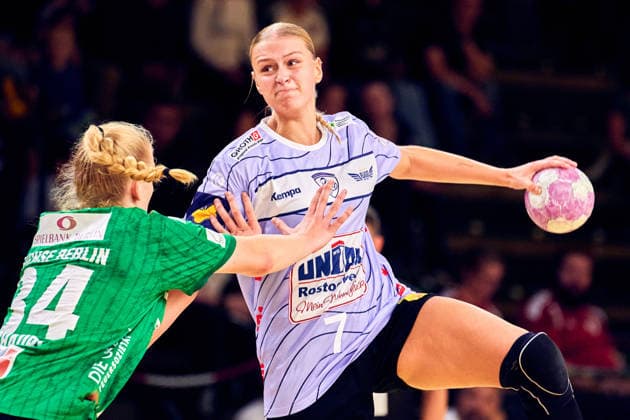 EMMA MIRABELL DUBRAU (Rostock Dolphins, 07), GER, 2. Handball - Bundesliga Frauen, Fuechse Berlin vs. Rostocker HC (Rostock Dolphins), Saison 2026 27, 3. Spieltag, 12.09.2026, GER, 2. Handball - Bundesliga Frauen, Fuechse Berlin vs. Rostocker HC (Rostock Dolphins), Saison 2026 27, 3. Spieltag, 12.09.2026, Berlin
