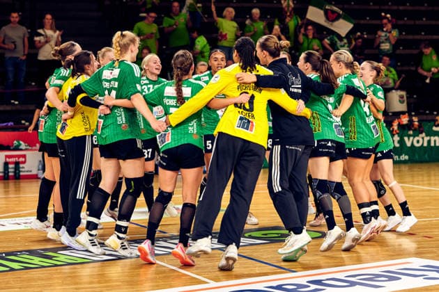 Fuechse Berlin, jubeln ueber Sieg, GER, 2. Handball - Bundesliga Frauen, Fuechse Berlin vs. Rostocker HC (Rostock Dolphins), Saison 2026 27, 3. Spieltag, 12.09.2026, GER, 2. Handball - Bundesliga Frauen, Fuechse Berlin vs. Rostocker HC (Rostock Dolphins), Saison 2026 27, 3. Spieltag, 12.09.2026, Berlin