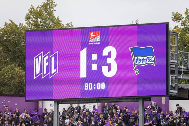Anzeigetafel mit dem Stand von 1:3 nach Abpfiff GER, VfL Osnabrueck vs. Hertha BSC, Fussball, 2. Bundesliga, 5. Spieltag, Spielzeit 2026 2027, 13.09.2026 DFL Regulations prohibit any use of photographers as image sequences and or quasi-video. GER, VfL Osnabrueck vs. Hertha BSC, Fussball, 2. Bundesliga, 5. Spieltag, Spielzeit 2026 2027, 13.09.2026 Osnabrueck Copyright: xEibner-Pressefoto JanxRollingerx EP_JSK