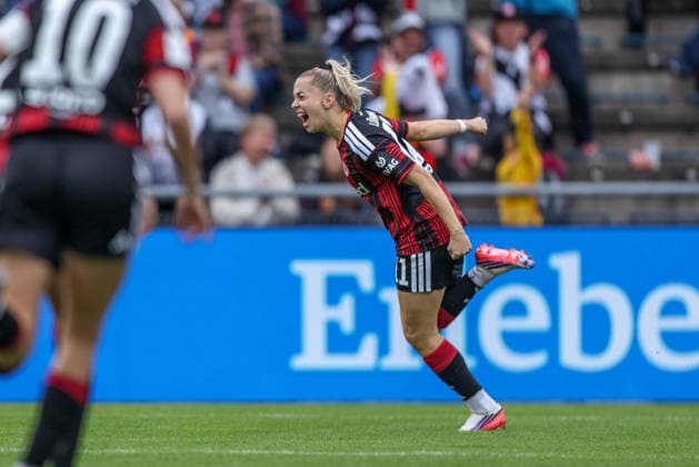 GER, Frankfurt, Eintracht Frankfurt vs TSG Hoffenheim, Google Pixel Frauen Bundesliga, Fussball, DFB, Spielzeit 2026 2027, Stadion am Brentanobad, 4. Spieltag im Bild: Nina Lührsen (Eintracht Frankfurt Frauen 11), Tor, Jubel und Freude, Emotionen, 1:0 DFB DFL REGULATIONS PROHIBIT ANY USE OF PHOTOGRAPHS AS IMAGE SEQUENCES AND OR QUASI-VIDEO, 13.09.2026 Copyright: HMBxMedia HendrikxHamelau