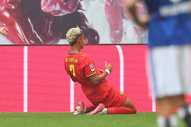 RB Leipzig - Hamburger SV Bundesliga Leipzig, 13.09.2026, Red Bull Arena, Fußball, Männer, Saison 2026 2027, 1. Bundesliga, 3. Spieltag, RB Leipzig - Hamburger SV , Im Bild: Tor für Leipzig, Torjubel nach dem 2:0, Torschütze Antonio Nusa (7, RB Leipzig) ,