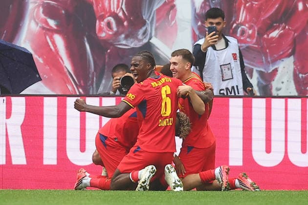 RB Leipzig - Hamburger SV Bundesliga Leipzig, 13.09.2026, Red Bull Arena, Fußball, Männer, Saison 2026 2027, 1. Bundesliga, 3. Spieltag, RB Leipzig - Hamburger SV , Im Bild: Tor für Leipzig, Torjubel nach dem 2:0, Torschütze Antonio Nusa (7, RB Leipzig) ,
