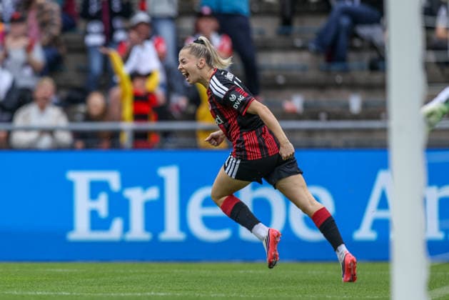 GER, Frankfurt, Eintracht Frankfurt vs TSG Hoffenheim, Google Pixel Frauen Bundesliga, Fussball, DFB, Spielzeit 2026 2027, Stadion am Brentanobad, 4. Spieltag im Bild: Nina Lührsen (Eintracht Frankfurt Frauen 11), Tor, Jubel und Freude, Emotionen, 1:0 DFB DFL REGULATIONS PROHIBIT ANY USE OF PHOTOGRAPHS AS IMAGE SEQUENCES AND OR QUASI-VIDEO, 13.09.2026 Copyright: HMBxMedia HendrikxHamelau