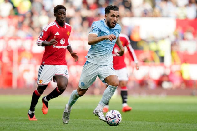 Manchester, England, 13th September 2026. Rayan Cherki of Manchester City during the Manchester United, ManU vs Manchester City Premier League match at Old Trafford, Manchester. Picture credit should read: Andrew Yates Sportimage EDITORIAL USE ONLY. No use with unauthorised audio, video, data, fixture lists, club league logos or live services. Online in-match use limited to 120 images, no video emulation. No use in betting, games or single club league player publications. SPI_024_AY_MAN_UTD_MAN_CITY SPI-4993-0025