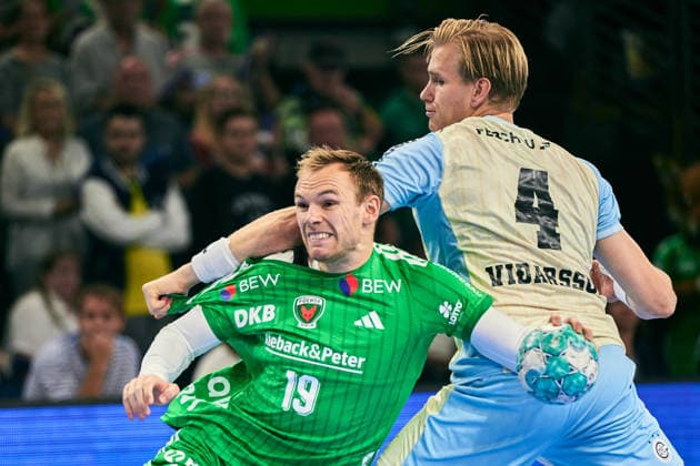 Mathias Gidsel (Fuechse Berlin, 19), Ellidi Vidarsson (VfL Gummersbach, 04), GER, Fuechse Berlin vs. VfL Gummersbach, 1.Bundesliga, Opel HBL, Saison 2026 27, 4. Spieltag, 13.09.2026 GER, Fuechse Berlin vs. VfL Gummersbach, 1.Bundesliga, Opel HBL, Saison 2026 27, 4. Spieltag, 13.09.2026 Berlin