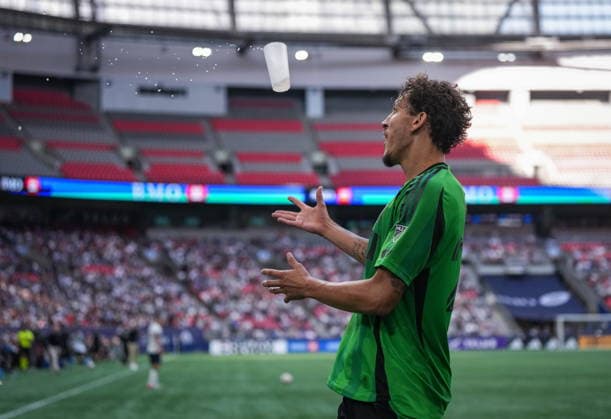 September 13, 2026, Vancouver, Bc, CANADA: Austin FC s Guilherme Biro has a drink thrown at him by a spectator as he walks off the field after receiving his second yellow card resulting in a red card, during the second half of an MLS, Fussball Herren, USA soccer match against the Vancouver Whitecaps, in Vancouver, on Sunday, Sept. 13, 2026. Canada News - September 13, 2026 - ZUMAc35_ 20260913_zaf_c35_169 Copyright: xDarrylxDyckx