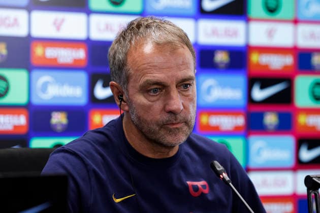 September 15, 2026, Sant Joan Despi, Barcelona, Spain: Hansi Flick, head coach of FC Barcelona, Barca attends his press conference, PK, Pressekonferenz during the training day of FC Barcelona ahead the Spanish League, LaLiga EA Sports, football match against Real Racing Club at Ciudad Esportiva Joan Gamper on September 15, 2026 in Sant Joan Despi, Barcelona, Spain. Sant Joan Despi Spain - ZUMAa181 20260915_zaa_a181_030 Copyright: xJavierxBorregox
