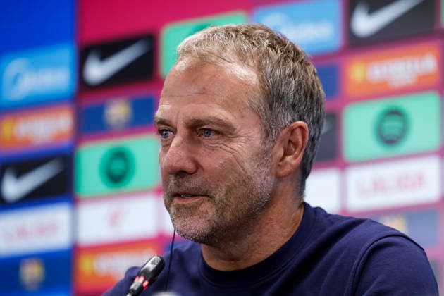 September 15, 2026, Sant Joan Despi, Barcelona, Spain: Hansi Flick, head coach of FC Barcelona, Barca attends his press conference, PK, Pressekonferenz during the training day of FC Barcelona ahead the Spanish League, LaLiga EA Sports, football match against Real Racing Club at Ciudad Esportiva Joan Gamper on September 15, 2026 in Sant Joan Despi, Barcelona, Spain. Sant Joan Despi Spain - ZUMAa181 20260915_zaa_a181_032 Copyright: xJavierxBorregox