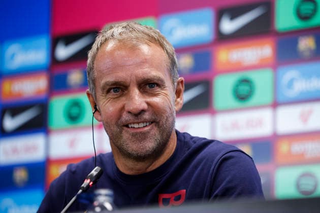 September 15, 2026, Sant Joan Despi, Barcelona, Spain: Hansi Flick, head coach of FC Barcelona, Barca attends his press conference, PK, Pressekonferenz during the training day of FC Barcelona ahead the Spanish League, LaLiga EA Sports, football match against Real Racing Club at Ciudad Esportiva Joan Gamper on September 15, 2026 in Sant Joan Despi, Barcelona, Spain. Sant Joan Despi Spain - ZUMAa181 20260915_zaa_a181_037 Copyright: xJavierxBorregox