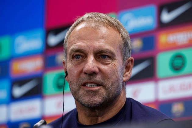 September 15, 2026, Sant Joan Despi, Barcelona, Spain: Hansi Flick, head coach of FC Barcelona, Barca attends his press conference, PK, Pressekonferenz during the training day of FC Barcelona ahead the Spanish League, LaLiga EA Sports, football match against Real Racing Club at Ciudad Esportiva Joan Gamper on September 15, 2026 in Sant Joan Despi, Barcelona, Spain. Sant Joan Despi Spain - ZUMAa181 20260915_zaa_a181_044 Copyright: xJavierxBorregox