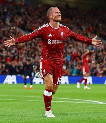 Alexis Mac Allister of Liverpool celebrates scoring the opening goal Liverpool v Tottenham Hotspur, EFL Carabao Cup, Football, Anfield, UK - 15 Sep 2026Liverpool Anfield United Kingdom EDITORIAL USE ONLY No use with unauthorised audio, video, data, fixture lists, club league logos or live services. Online in-match use limited to 120 images, no video emulation. No use in betting, games or single club league player publications. Copyright: xMattxWest Shutterstockx 17152603ad
