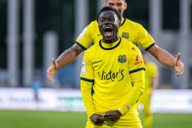 Kelsey Owusu (1. FC Saarbruecken, 31) jubelt ueber das Tor zum 0:2 GER, SC Preussen Muenster vs. 1. FC Saarbruecken, Fussball, 3. Liga, 6. Spieltag, Spielzeit 2026 2027, 16.09.2026 DFL Regulations prohibit any use of photographers as image sequences and or quasi-video. GER, SC Preussen Muenster vs. 1. FC Saarbruecken, Fussball, 3. Liga, 6. Spieltag, Spielzeit 2026 2027, 16.09.2026 Muenster Copyright: xEibner-Pressefoto JanxRollingerx EP_JSK
