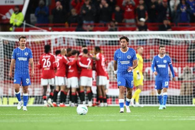 Charalampos Kostoulas of Brighton dejected Manchester United, ManU v Brighton & Hove Albion, EFL Carabao Cup, Football, Old Trafford, UK - 16 Sep 2026Manchester Old Trafford United Kingdom EDITORIAL USE ONLY No use with unauthorised audio, video, data, fixture lists, club league logos or live services. Online in-match use limited to 120 images, no video emulation. No use in betting, games or single club league player publications. Copyright: xPhilxOldham Shutterstockx 17154491u
