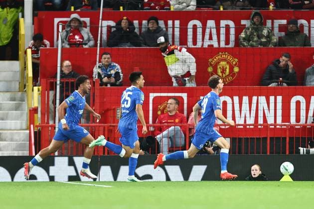 Maxim De Cuyper of Brighton celebrates scoring their sides third goal Manchester United, ManU v Brighton & Hove Albion, EFL Carabao Cup, Football, Old Trafford, UK - 16 Sep 2026Manchester Old Trafford United Kingdom EDITORIAL USE ONLY No use with unauthorised audio, video, data, fixture lists, club league logos or live services. Online in-match use limited to 120 images, no video emulation. No use in betting, games or single club league player publications. Copyright: xPhilxOldham Shutterstockx 17154491bd