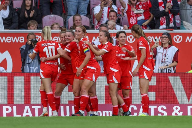 GER, Mainz, FSV Mainz 05 vs Eintracht Frankfurt, Google Pixel Frauen Bundesliga, Fussball, DFB, Spielzeit 2026 2027, MEWA Arena, 5. Spieltag im Bild : Sabina Jackson (Mainz 05 Frauen 20), Tor, Jubel und Freude, Emotionen DFB DFL REGULATIONS PROHIBIT ANY USE OF PHOTOGRAPHS AS IMAGE SEQUENCES AND OR QUASI-VIDEO, 18.09.2026 Copyright: HMBxMedia HendrikxHamelau