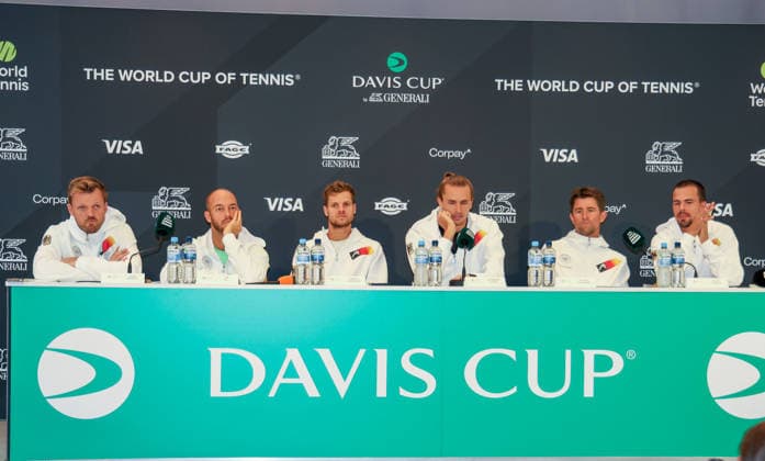 Davis Cup Draw Ceremony Germany vs. Croatia, Team Germany, L-R. Kevin Krawietz, Tim Puetz, Yannik Hanfmann, Alexander Zverev,Captain Michael Kohlmann, Daniel Altmaier , Heristo Arena, Halle Westf., Germany Tennis - Davis Cup 20026 - Davis Cup - Heristo Arena - Halle West - Northrhine Westphalia - Germany - 18 September 2026. Copyright: xJuergenxHasenkopfx