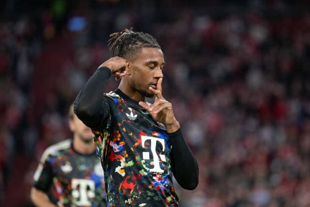 GER, Bayern, Muenchen, Fussball, FC Bayern Muenchen - 1. FC Union Berlin, in der Allianz Arena, Muenchen, Bundesliga, 4. Spieltag, 18.09.26, v.l. Michael Akpovie Olise (FC Bayern Muenchen, 17), Torjubel, Freude, Emotionen, Jubel, Feiern, Goal Scored, Celebrate, goal celebration, joy, emotions, celebration, cheering, goal scored, celebrate, im Portrait, Einzelbild, Freisteller, portrait, headshot, single image, cutout DFL DFB regulations prohibit any use of photographs as image sequences and or quasi-video, Copyright: HMB-Media MichaelxNibel