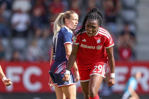 GER, München, FC Bayern München vs FC Köln, Google Pixel Frauen Bundesliga, Fussball, DFB, Spielzeit 2026 2027, FC Bayern Campus, 5. Spieltag im Bild: Edna Imade (FC Bayern München Frauen 29), Tor, Jubel und Freude, Emotionen DFB DFL REGULATIONS PROHIBIT ANY USE OF PHOTOGRAPHS AS IMAGE SEQUENCES AND OR QUASI-VIDEO, 19.09.2026 Copyright: HMBxMedia HendrikxHamelau