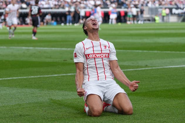 Derry Scherhant (SC Freiburg, 07) Torjubel, Emotionen, Torschuss, Abschluss, Torerfolg, Tor, Treffer , Deutschland, Fussball, 1. Bundesliga, 4.Spieltag, 2026 2027, Eintracht Frankfurt vs. SC Freiburg, 19.09.2026, Deutsche Bank Park, Frankfurt Frankfurt Deutsche Bank Park Hessen Deutschland Copyright: xArnexAmbergx