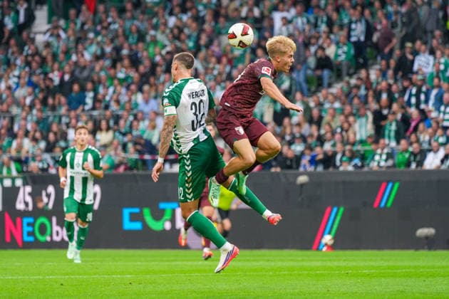 Marco Friedl (Werder Bremen, 32), Hennes Behrens (FC Augsburg, 16), Deutschland: Fussball, Bundesliga, Saison 2026 27, 4. Spieltag, 19.09.2026, Werder Bremen vs FC Augsburg, Weserstadion (Bremen) Copyright: xLeonxFrickx