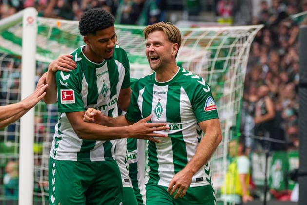 Tor zum 2:2 für Werder Bremen durch Niklas Füllkrug (Werder Bremen, 10), Torjubel, Emotionen, Freude, Deutschland: Fussball, Bundesliga, Saison 2026 27, 4. Spieltag, 19.09.2026, Werder Bremen vs FC Augsburg, Weserstadion (Bremen) Copyright: xLeonxFrickx