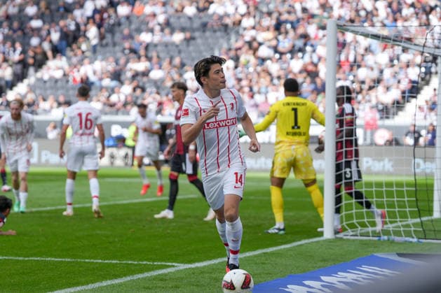 Yuito Suzuki (SC Freiburg, 14) Torjubel, Emotionen, Torschuss, Abschluss, Torerfolg, Tor, Treffer, Deutschland, Fussball, 1. Bundesliga, 4.Spieltag, 2026 2027, Eintracht Frankfurt vs. SC Freiburg, 19.09.2026, Deutsche Bank Park, Frankfurt Frankfurt Deutsche Bank Park Hessen Deutschland Copyright: xArnexAmbergx