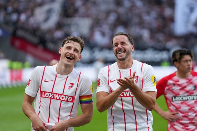 Maximilian Eggestein (SC Freiburg, 08) und Christian Günter Christian Guenter (SC Freiburg, 30) , Deutschland, Fussball, 1. Bundesliga, 4.Spieltag, 2026 2027, Eintracht Frankfurt vs. SC Freiburg, 19.09.2026, Deutsche Bank Park, Frankfurt Frankfurt Deutsche Bank Park Hessen Deutschland Copyright: xArnexAmbergx